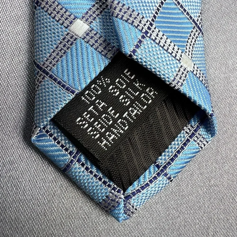 Hi-Tie Men’s 100% Silk Tie Handkerchief‎ Set Geometric Blue Silver Wedding Dance